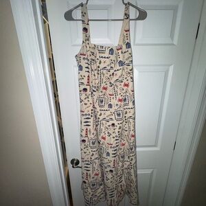 Abercrombie & Fitch Cream Midi Dress with Red and Blue Print